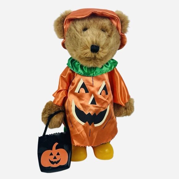 RARE Vintage Dan Dee Pumpkin Teddy Bear Halloween Trick or Treat Plush Hard Body - Picture 2 of 16